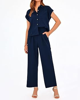 PRETTYGARDEN Womens 2 Piece sets Summer Cap Sleeve Tops Palazzo Pants Dressy Casual Vacation Trav... | Amazon (US)
