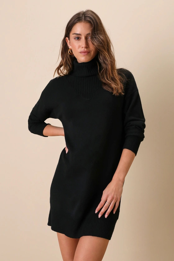 Frosty Forecast Black Turtleneck Long Sleeve Sweater Dress | Lulus (US)