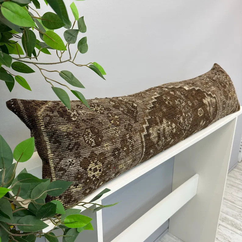 Brown Extra Long Lumbar Pillow 12x48, Vintage Turkish Kilim Rug Cushion, Oversized Bench Pillow f... | Etsy (Global)