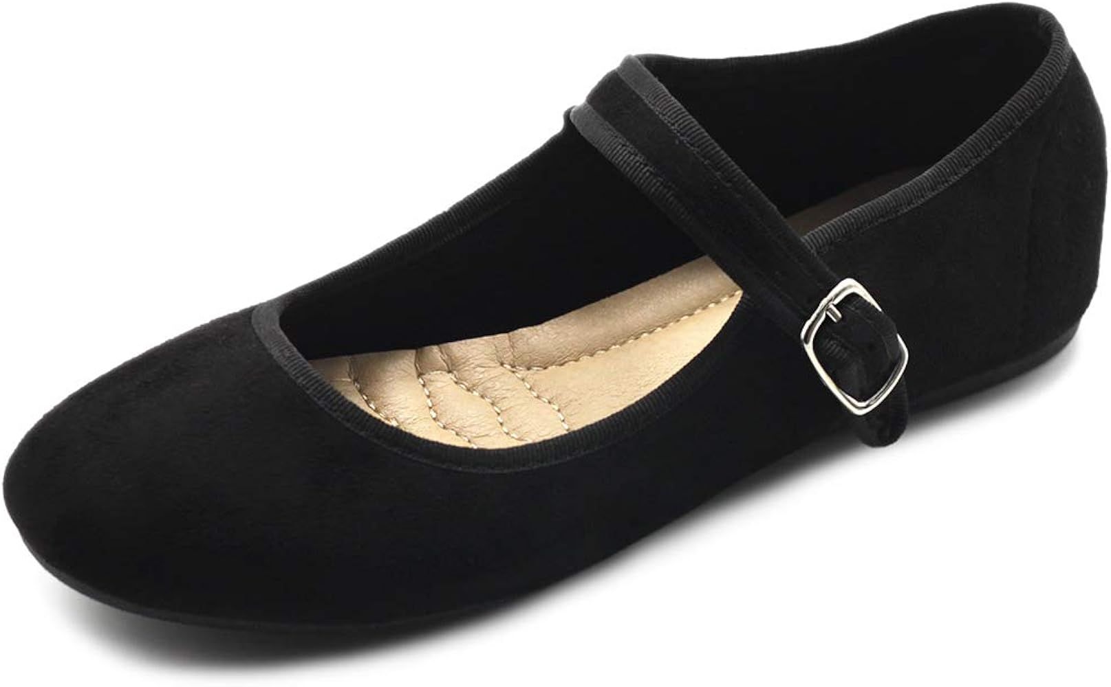 Ollio Women's Shoes Faux Suede Casual Mary Jane Light Ballet Flats | Amazon (US)