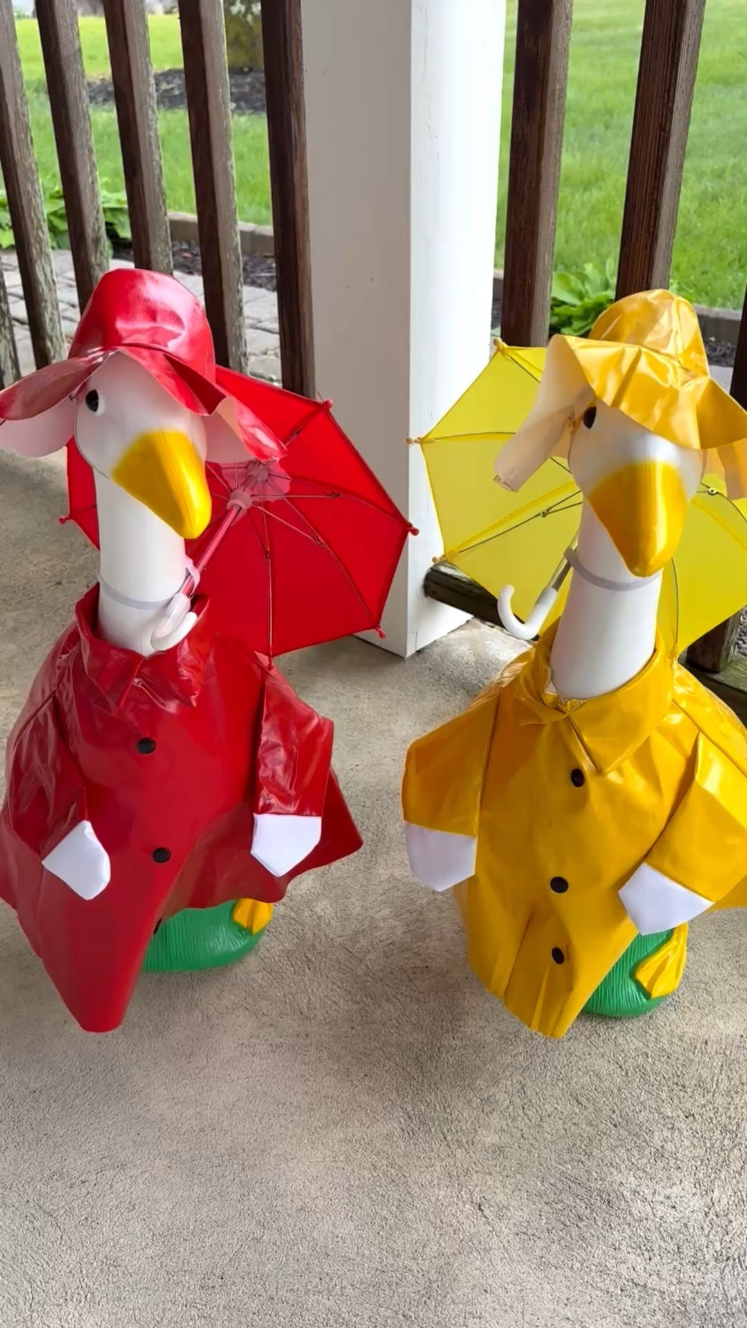 This rainy weekend called for rain coats, galoshes, and umbrellas for my porch geese, Birdie and Gander. I love how bright and colorful these outfits are!

#LTKHome #LTKSeasonal