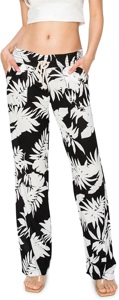 Cali1850 Women's Print Linen Pants - 32" Inseam Oceanside Drawstring Smocked Waist Casual Lounge ... | Amazon (US)