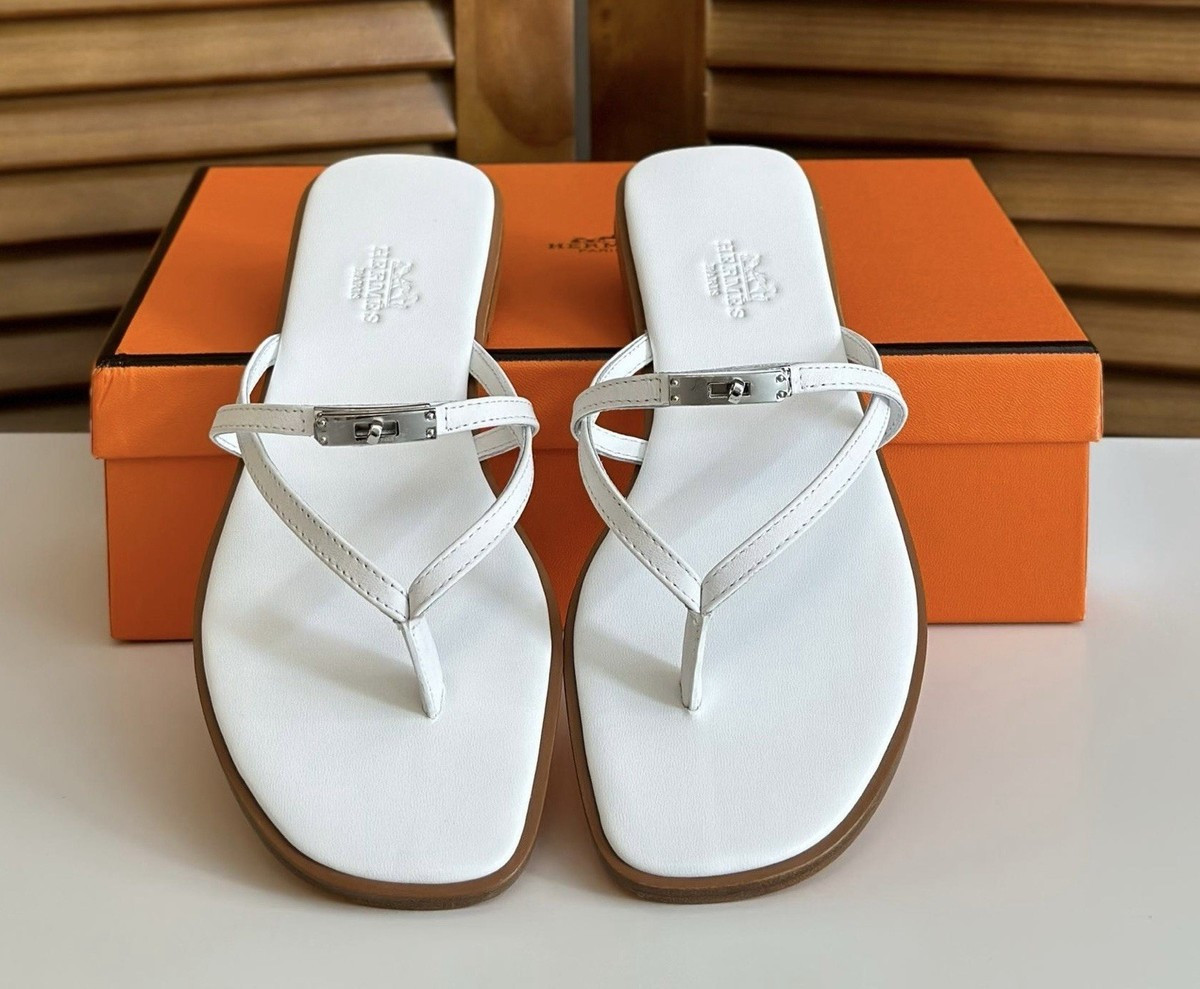 New Hermes Miss Sandal in Leather blanc white Size 37 Kelly Buckle | eBay | eBay US