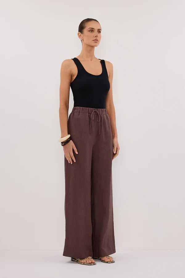 GINA CHOC LINEN ELASTIC WAIST PANT | DISSH
