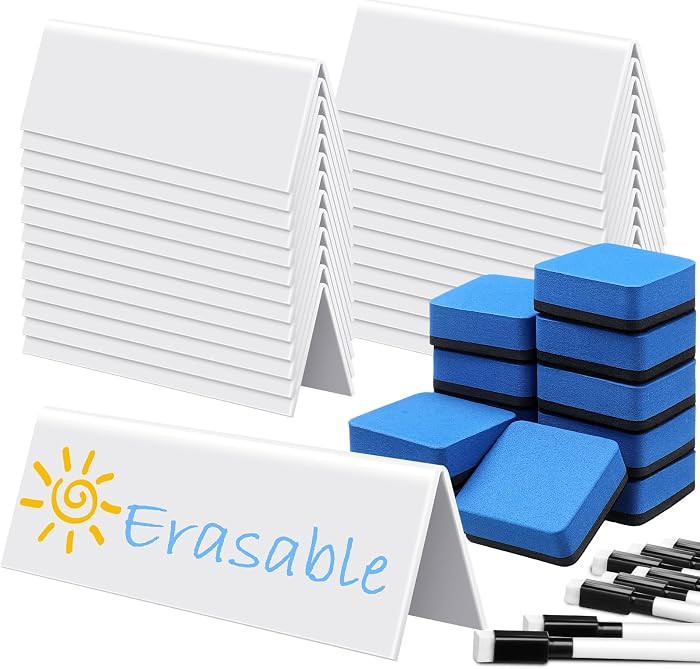 Seajan 24 Sets Reusable Name Tent Cards with Black Dry Erase Markers and Eraser Dry Erase Name Te... | Amazon (US)