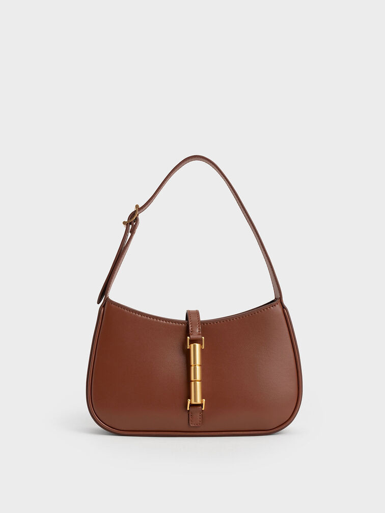 Cesia Metallic Accent Shoulder Bag
 - Brown | Charles & Keith UK