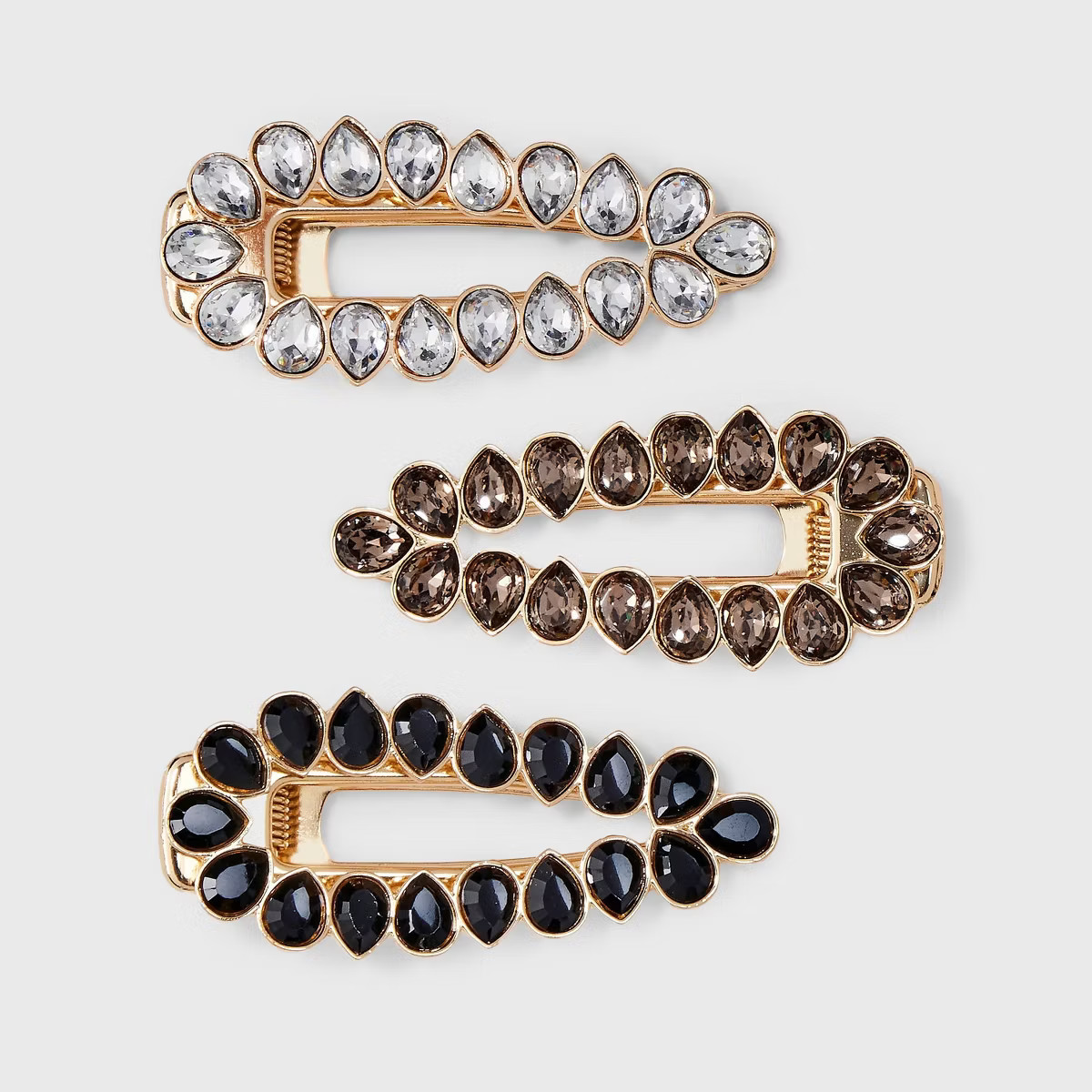 Snap Clear Glass Stones Hair Clip Barrette Set 3pc - A New Day™ - Black/Gold/Brown | Target
