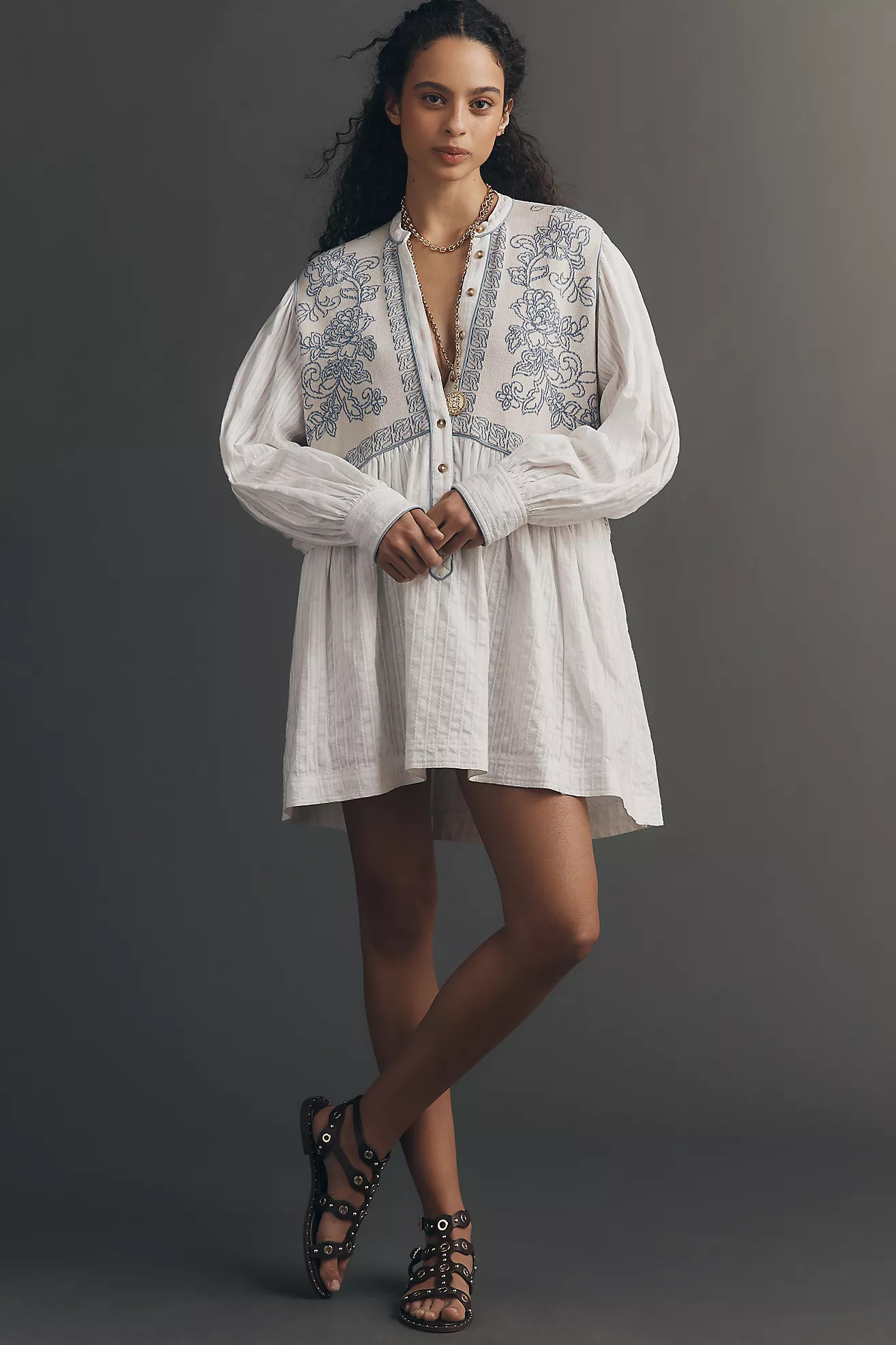 Pilcro Puff-Sleeve Mini Swing Dress | Anthropologie (US)