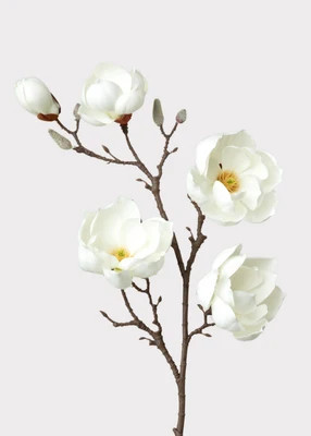 Artificial Magnolia Flower Branch in White - 39" | Afloral