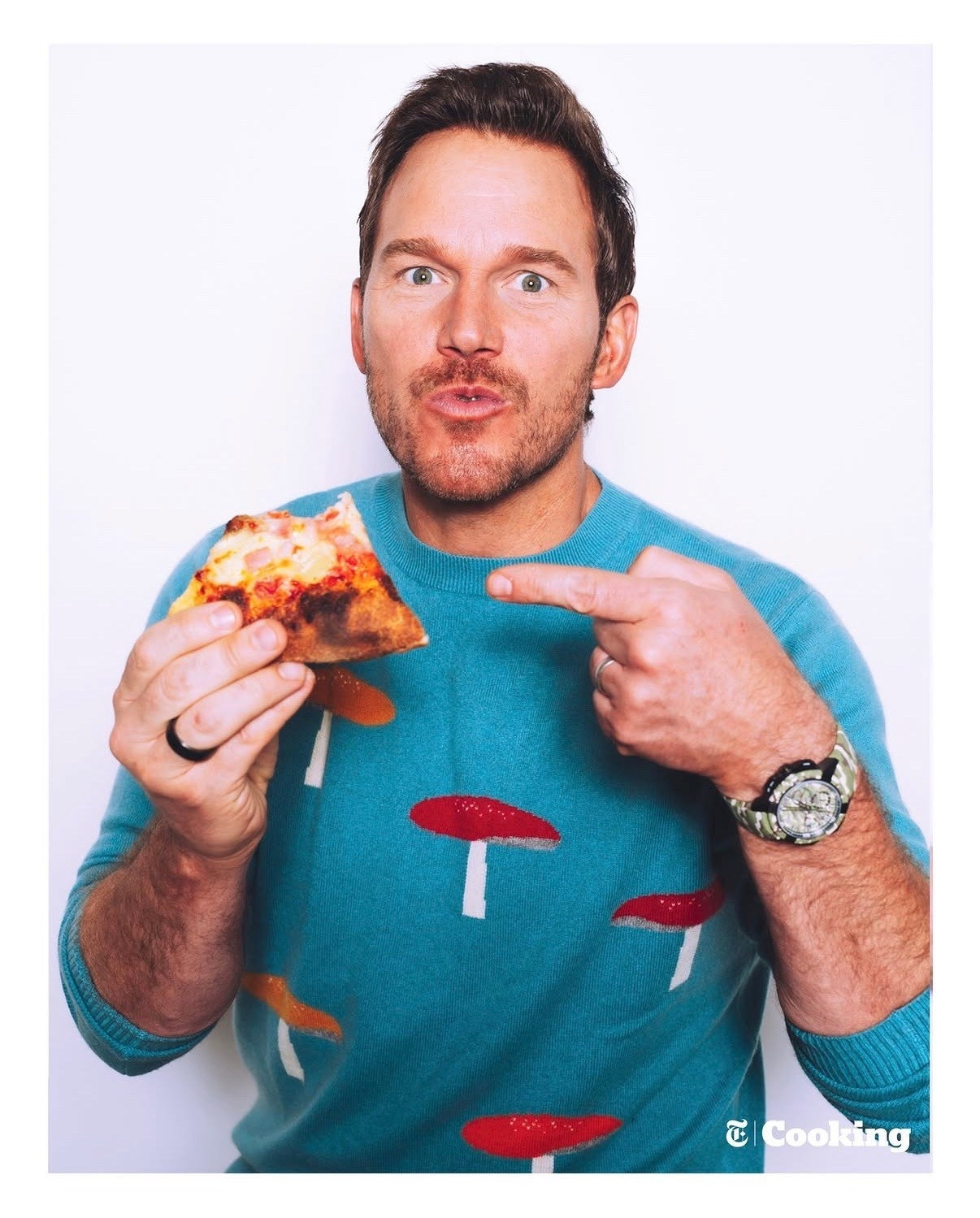 Chris Pratt wearing a mushroom Leret Leret sweater