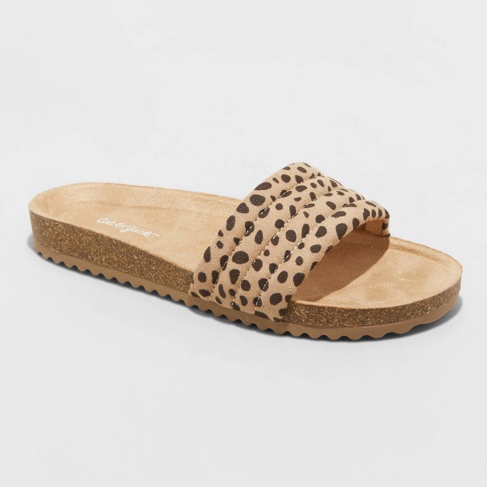 Girls' Selma Leopard Print Slip-On Footbed Sandals - Cat & Jack Tan 5 | Target