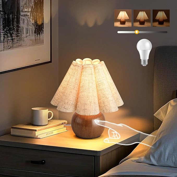 Wood Grain Touch Control Table Lamp for Bedroom,Farmhouse Cute Small Table Lamp for Bedroom Night... | Amazon (US)