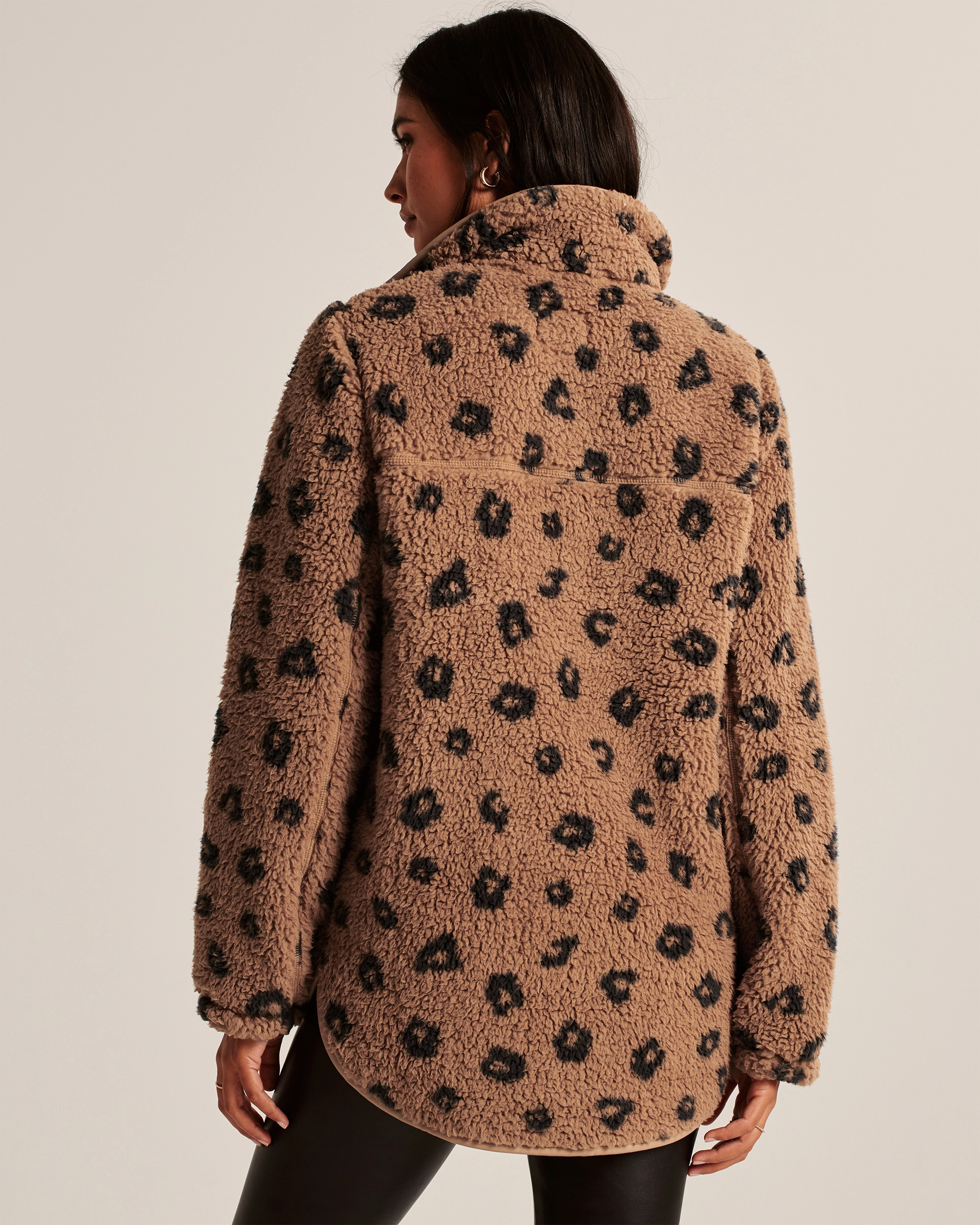 Sherpa Half-Zip Faux Leather-Trim Sweatshirt | Abercrombie & Fitch (US)