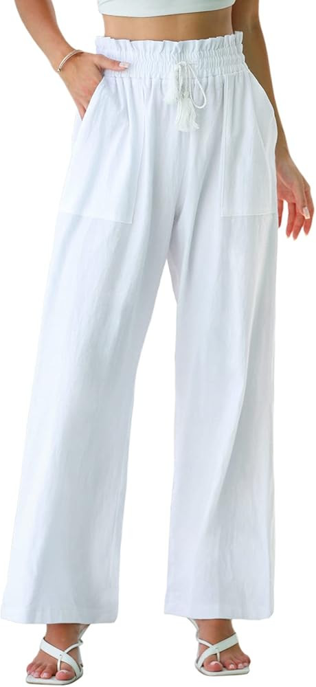 heekpek Women's Cotton Linen Pant Wide Leg Drawstring Pants Yoga Sweatpants Loose Lounge Cropped ... | Amazon (CA)