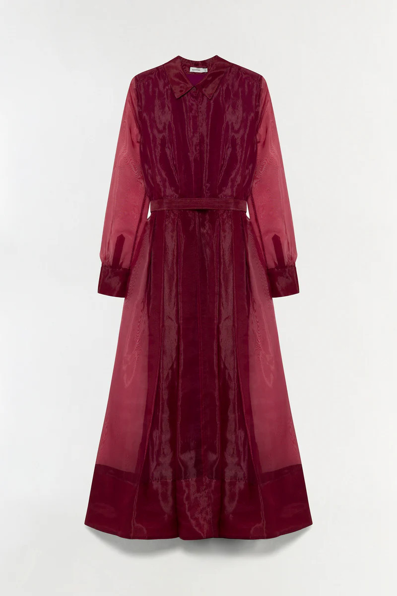 SIMKHAI Women's Montgomery Organza Belted Dress in Oxblood, Size 10 | Simkhai