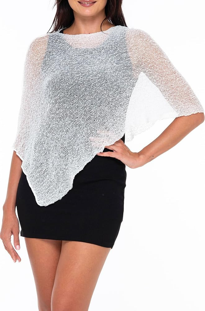 SHU-SHI Womens Sheer Knit Poncho Shrug Lightweight Cover Up One Size Fits Most | Amazon (US)