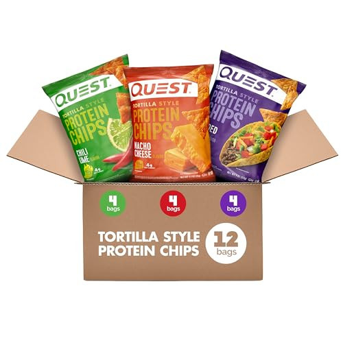 Quest Nutrition Tortilla Style Protein Chips Variety Pack, Chili Lime, Nacho Cheese, Loaded Taco, Low Carb, High Protein, Gluten Free, 1.1 oz (Pack of 12) | Amazon (US)