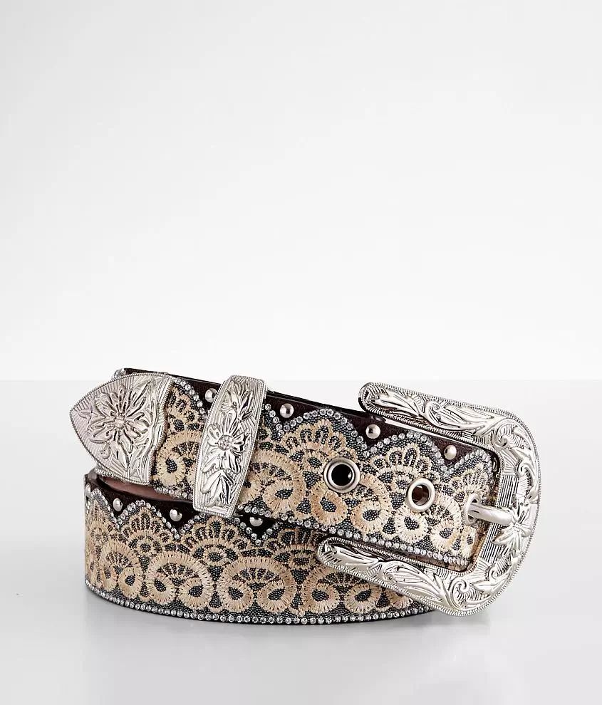 Embroidered Lace Glitz Leather Belt | Buckle