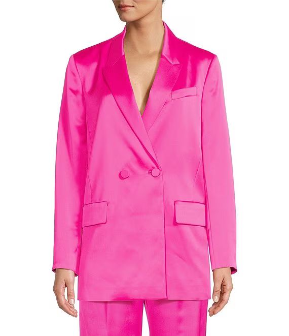 Jelena Satin Collared Button Front Coordinating Blazer Jacket | Dillard's