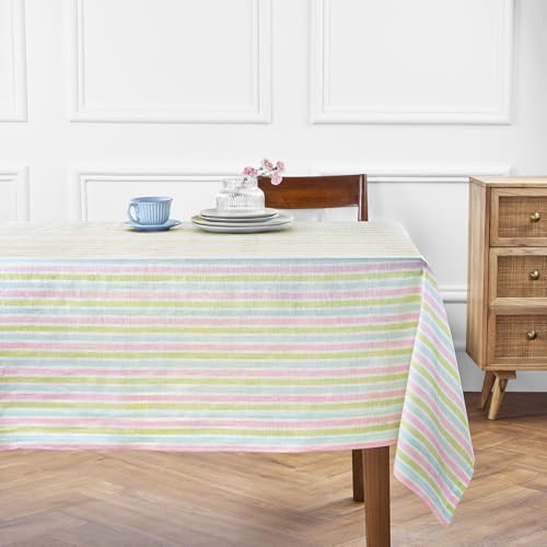 Solino Home Striped Tablecloth 60 x 120 Inch - 100% Pure Linen Multicolor Palm Beach Stripe Table Cloth for Rectangle Tables - Machine Washable Tablecloth for Mothers Day, Summer | Amazon (US)