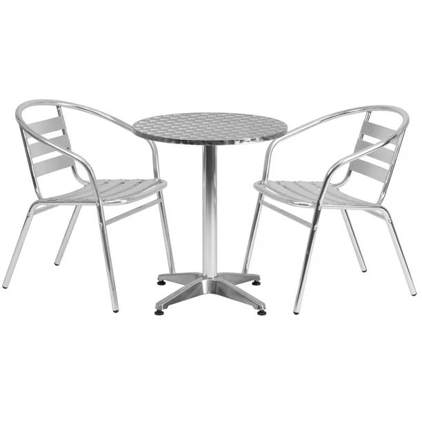 Flash Furniture 23.5'' Round Aluminum Indoor-Outdoor Table Set with 2 Slat Back Chairs - Walmart.... | Walmart (US)