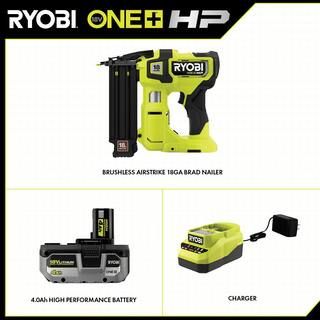 RYOBI ONE+ HP 18V 18-Gauge Brushless Cordless AirStrike Brad Nailer with 4.0 Ah HIGH PERFORMANCE ... | The Home Depot