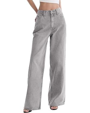 Women's Adjustable Wasit Wide Leg Jeans Baggy High Waisted Jeans Y2K Casual Trendy Denim Pants | Amazon (US)