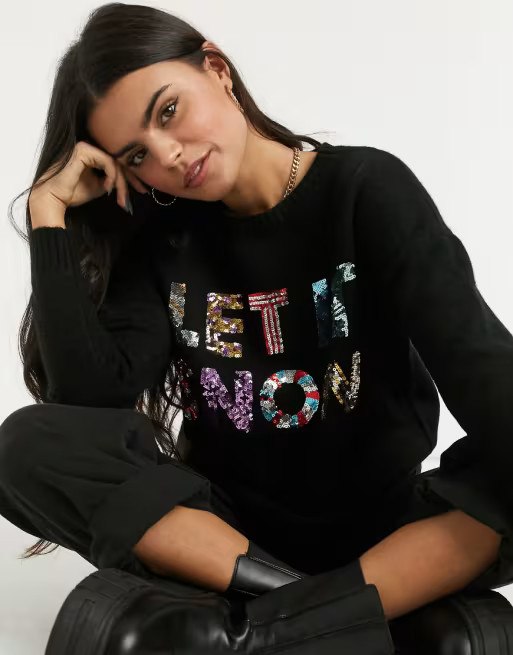 ASOS DESIGN Petite Charity Christmas jumper sequin let it snow for ASOS Foundation | ASOS (Global)