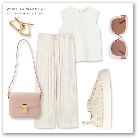 A neutral & pink spring summer look ☀️ 

Crinkled cream trousers, H&M, high street fashion, linen top, Chloe lace trainers, small leather crossbody bag, gold hoops, sunglasses 

#LTKeurope #LTKSeasonal #LTKstyletip