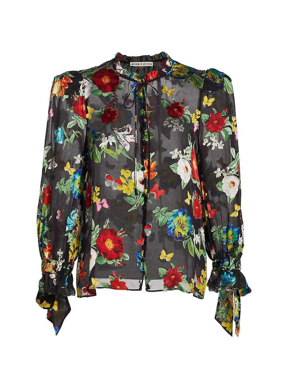 Alice + Olivia Julius Floral Tie-Sleeve Blouse | Saks Fifth Avenue