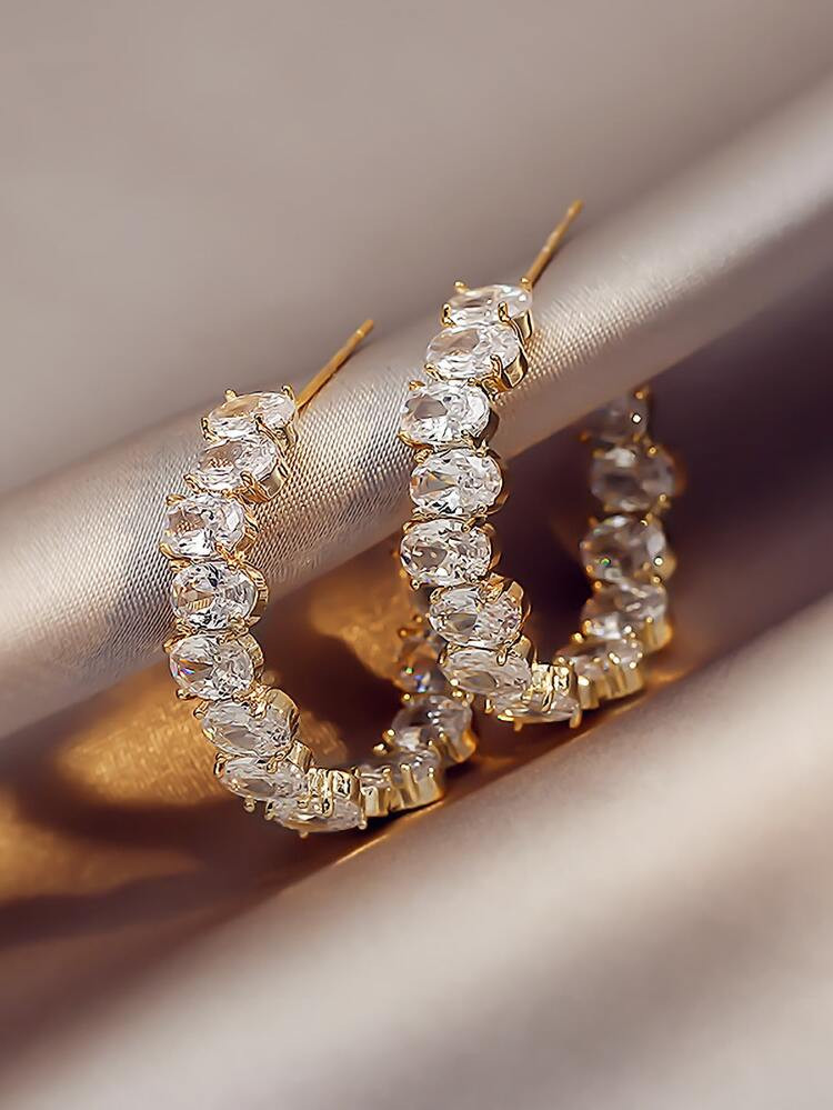 Rhinestone Decor Open Hoop Earrings | SHEIN