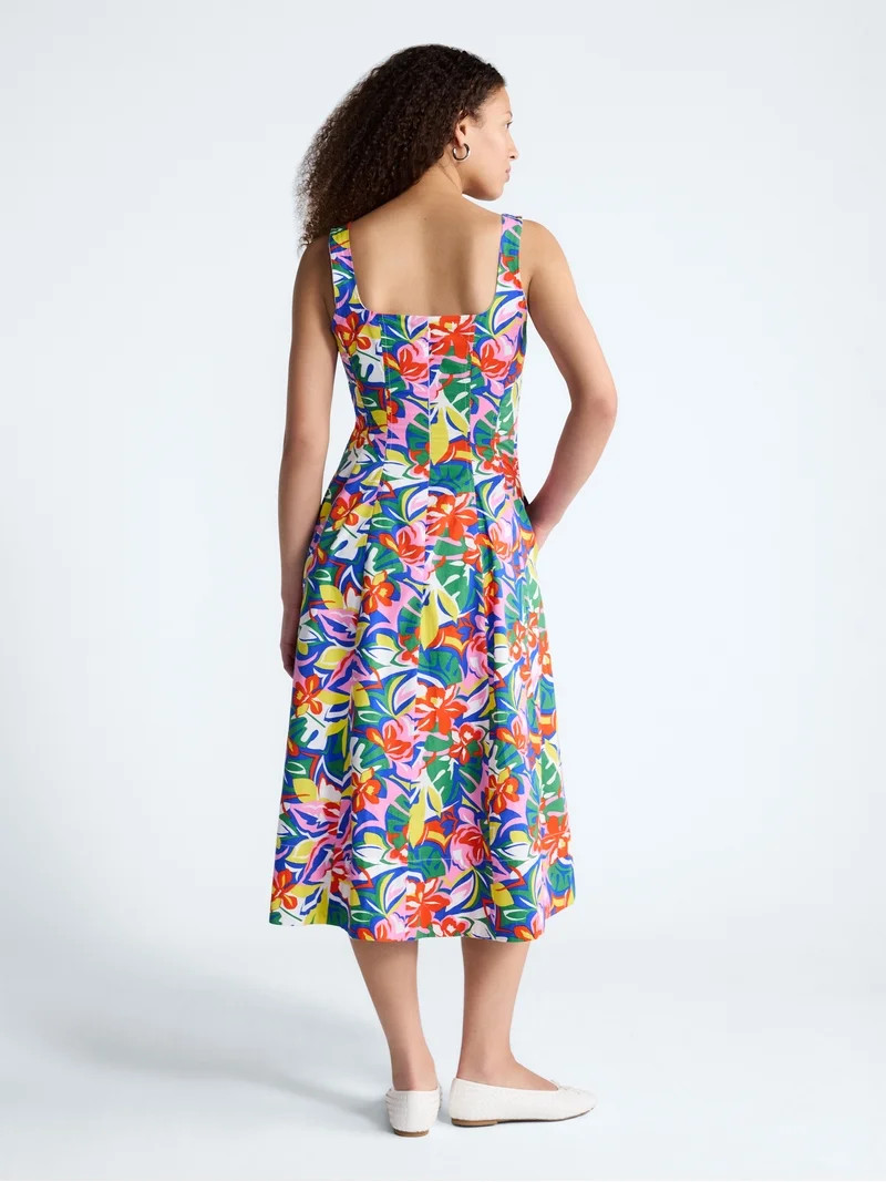 Free Assembly Women's and Women's Plus Square Neck Cotton Midi Panel Dress, Sizes XS-4X | Walmart (US)