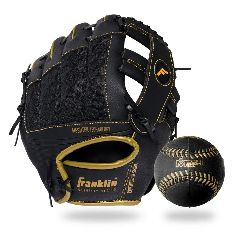 Franklin Sports Meshtek Tee ball Fielding Glove with Ball - Right Hand Throw - 9.5 In. Black and ... | Walmart (US)