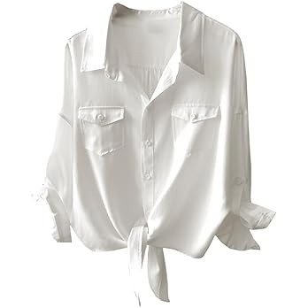 Womens Button Down V Neck Shirts 3/4 Sleeve Tie Front Loose Office Business Shirt Blouse Summer C... | Amazon (US)