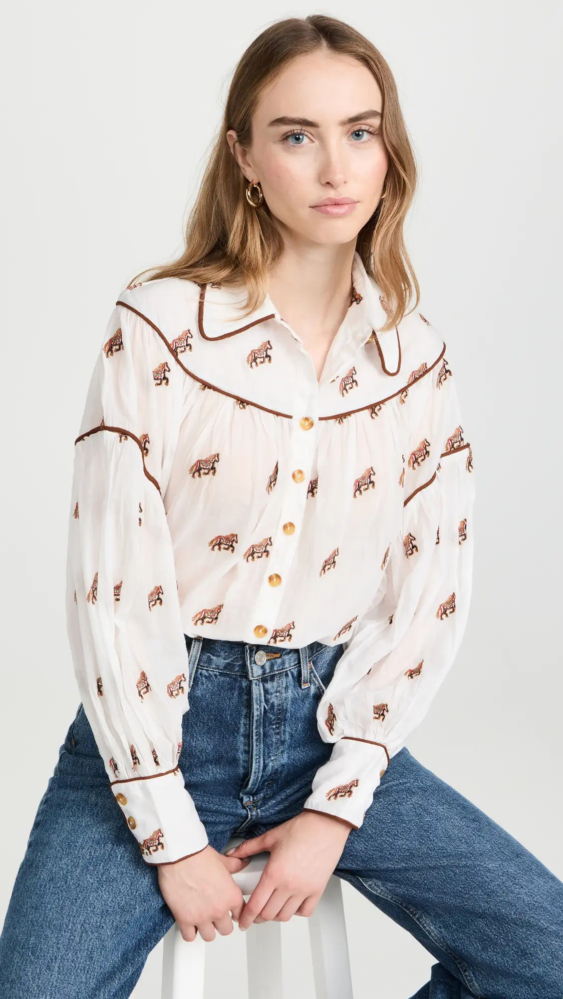 FARM Rio Embroidered Horses Voluminous Blouse | Shopbop | Shopbop