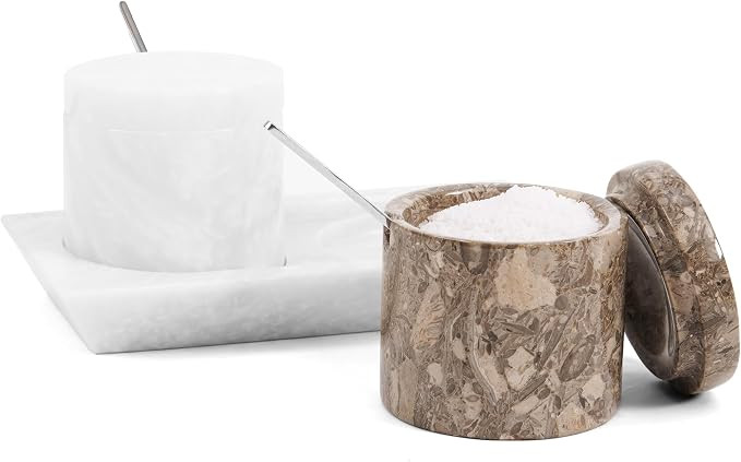 Radicaln Marble Salt Cellar with Lid and Tray 3" Inch Oceanic and White Handmade Salt Dish For Ki... | Amazon (US)