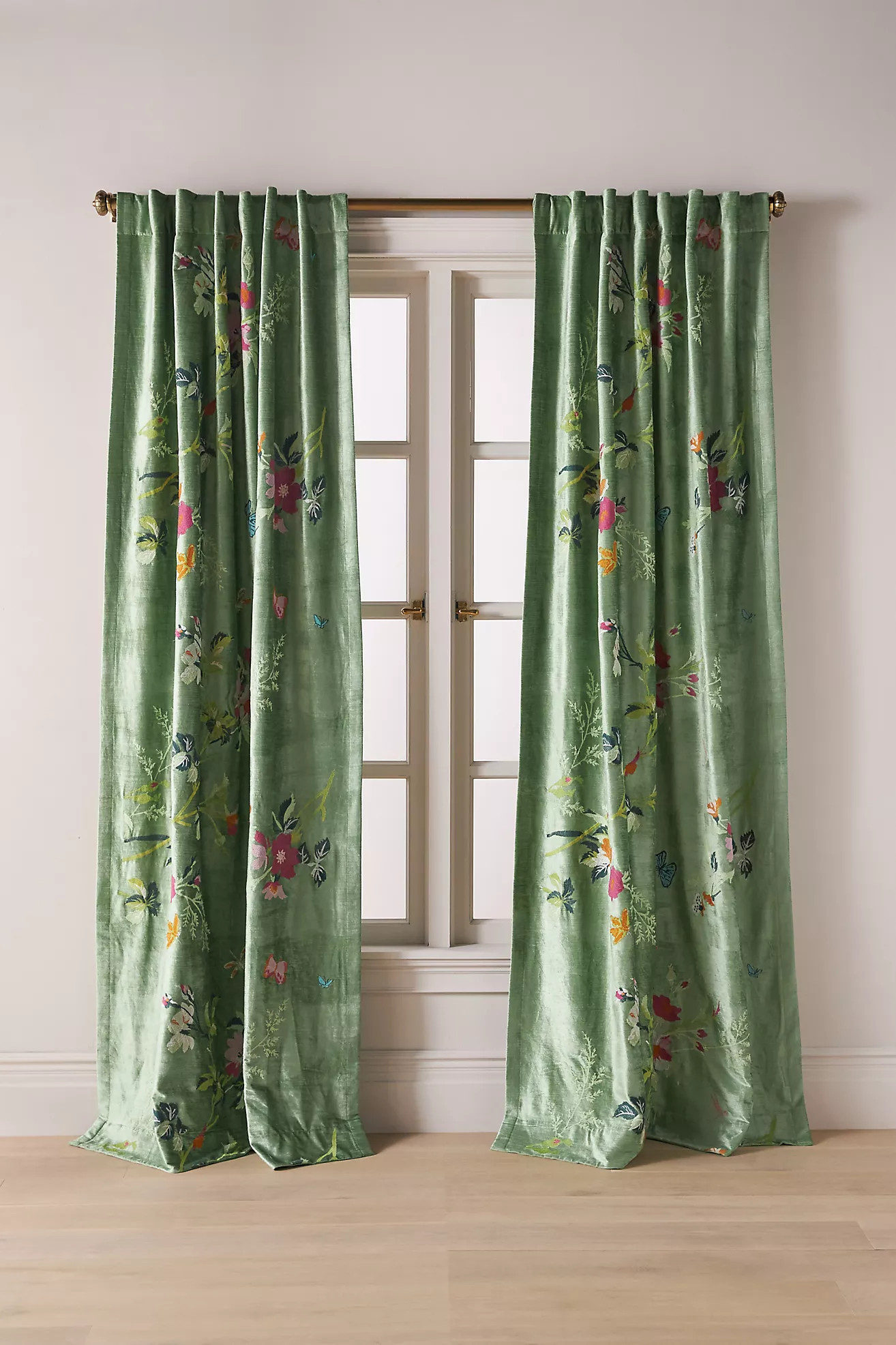 Velvet Embroidered Floral Curtain | Anthropologie (US)