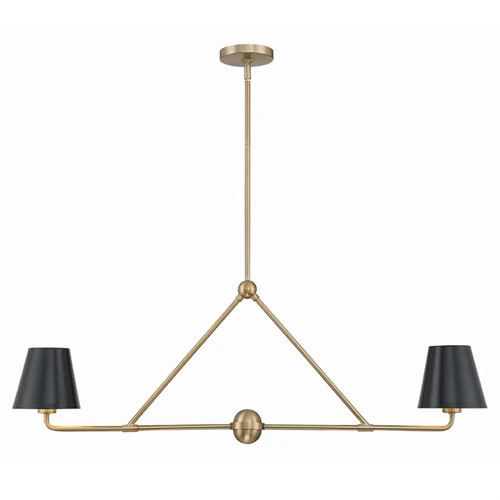 Isaiah Updated Traditional Black Steel Shade 2 Light Linear Chandelier | Kathy Kuo Home