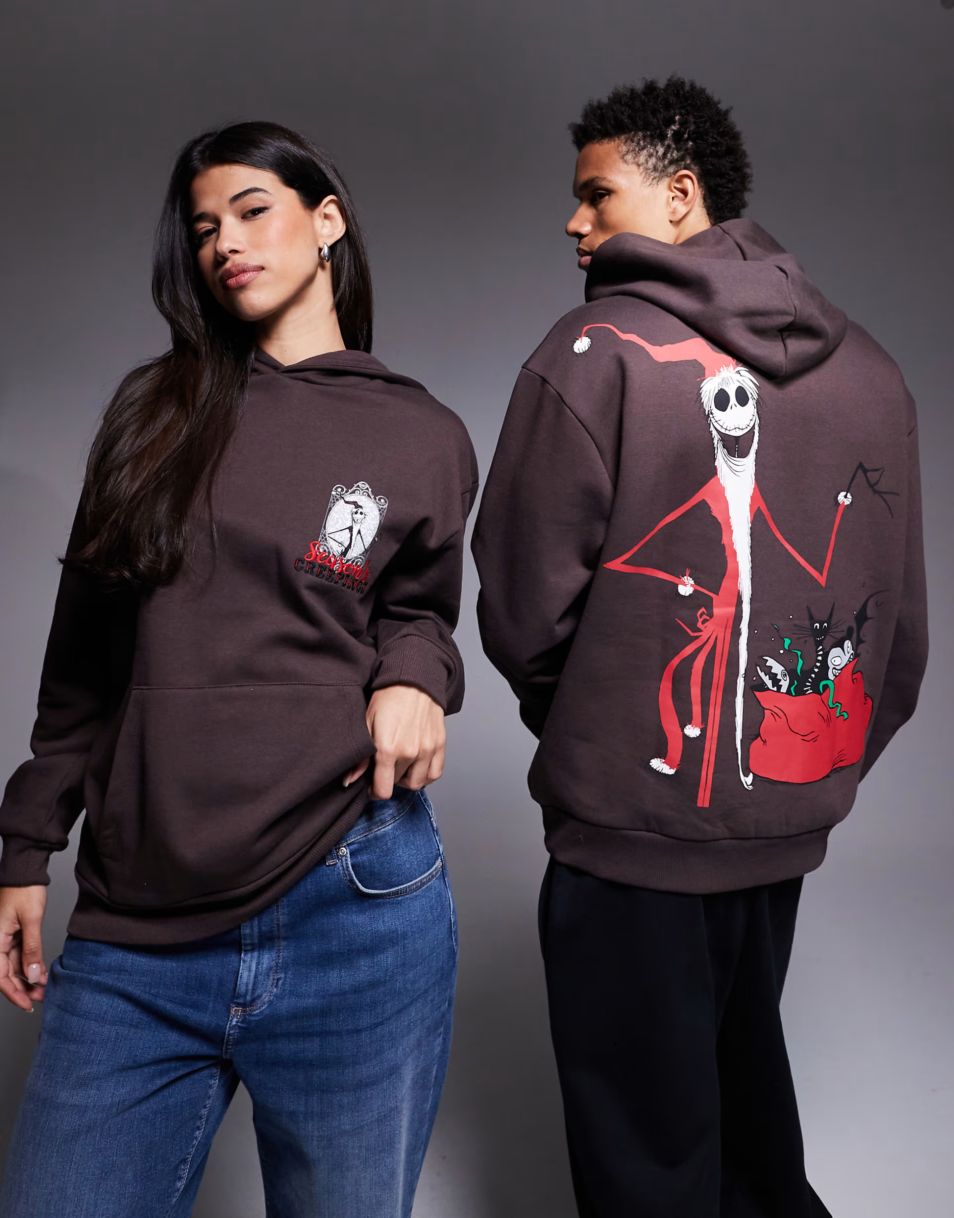 ASOS DESIGN Disney Christmas Relaxed hoodie with Tim Burton Jack print in brown | ASOS | ASOS (Global)