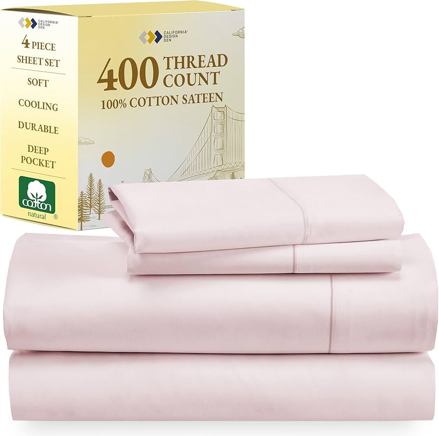 California Design Den King Size Sheets Set - 400 Thread Count Sateen, Natural 100% Cotton Sheets ... | Amazon (US)