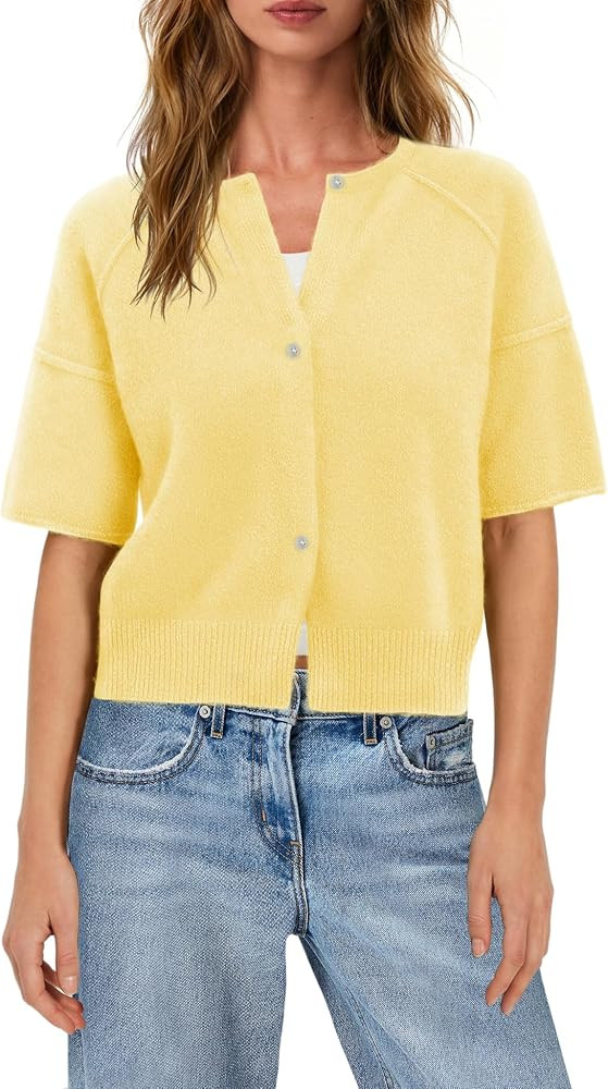 Nirovien Womens Cropped Short Sleeve Cardigan Sweater Lightweight | Amazon (US)
