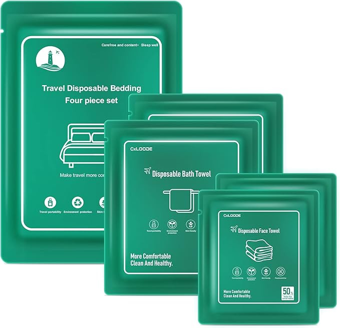 8 PCS Disposable Bed Sheets for Hotel, Travelling Essentials with 2 Disposable Bath Towels 2 Disp... | Amazon (US)