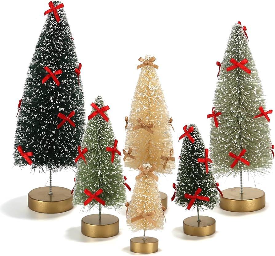 6 Pack Mini Christmas Trees, Small Miniature Frosted Bottle Brush Christmas Tree Decorations Tiny... | Amazon (US)