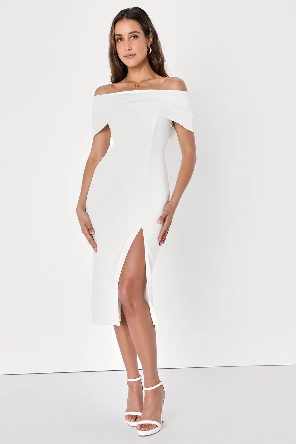 Luxe Attitude White Off-the-Shoulder Bodycon Midi Dress | Lulus (US)