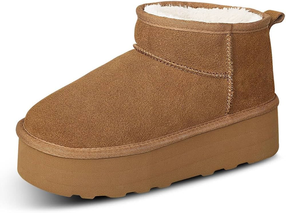 Platform Mini Boots for Women, Fur Fleece Lined Boots Classic Ultra Mini Platform Boots Anti-Slip Sn | Amazon (CA)