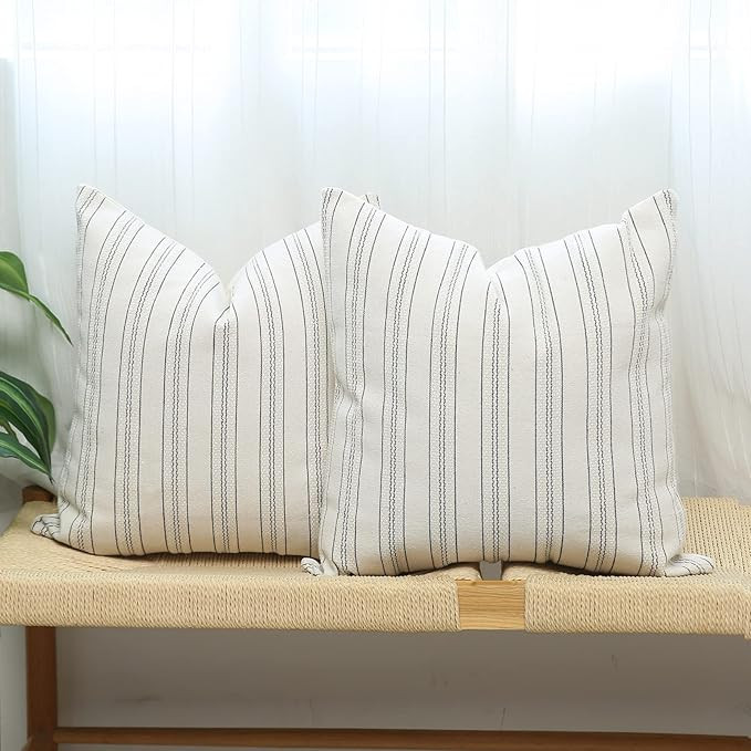 Kiuree Set of 2 Farmhouse Throw Pillow Covers 18x18 Inch, Square Modern Accent Decorative Pillow ... | Amazon (US)