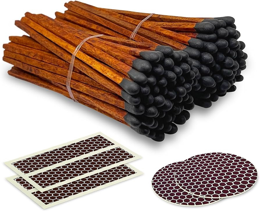 4" Brown Stick Black Tip Espresso Matches (100 Count, + Striking Stickers) | Decorative Unique & ... | Amazon (US)