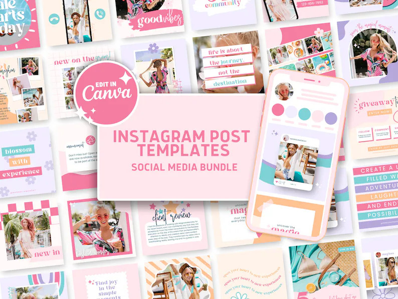 Instagram Post Canva Template, Pink Summer Social Media Pack, IG Quotes Bundle, Canva Templates S... | Etsy (US)