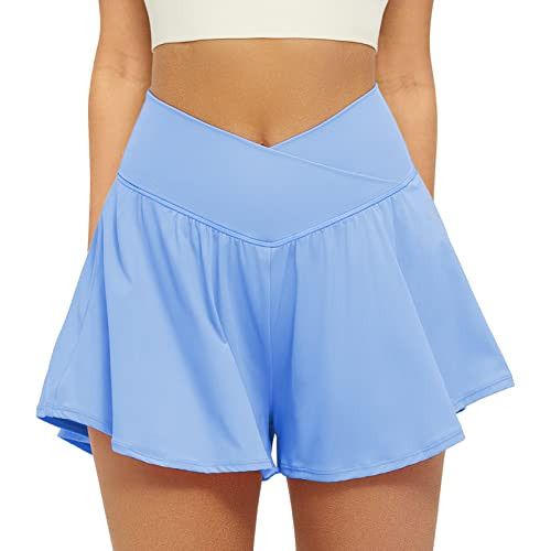 FireSwan Crossover Athletic Shorts for Women 2 in 1 Flowy Running Shorts with Pockets Spandex But... | Amazon (US)
