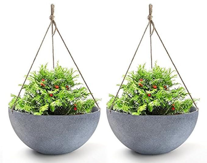 Hanging Planters Large 13.2 In Resin Flower Pots Outdoor, Garden Planters for Plants, Large Grey, Se | Amazon (US)